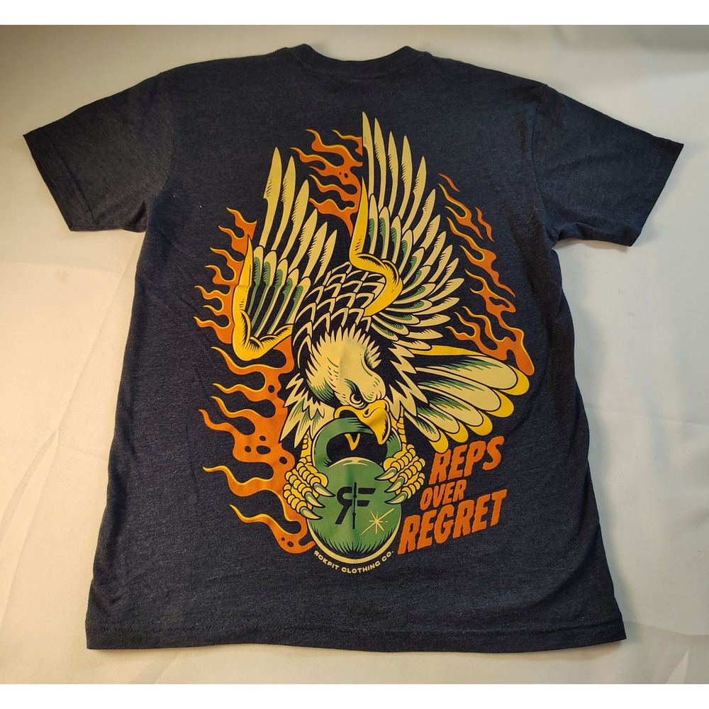 Rokfit Reps Over Regret Eagle Kettlebell Graphic T-Shirt Mens Small Gray Active
